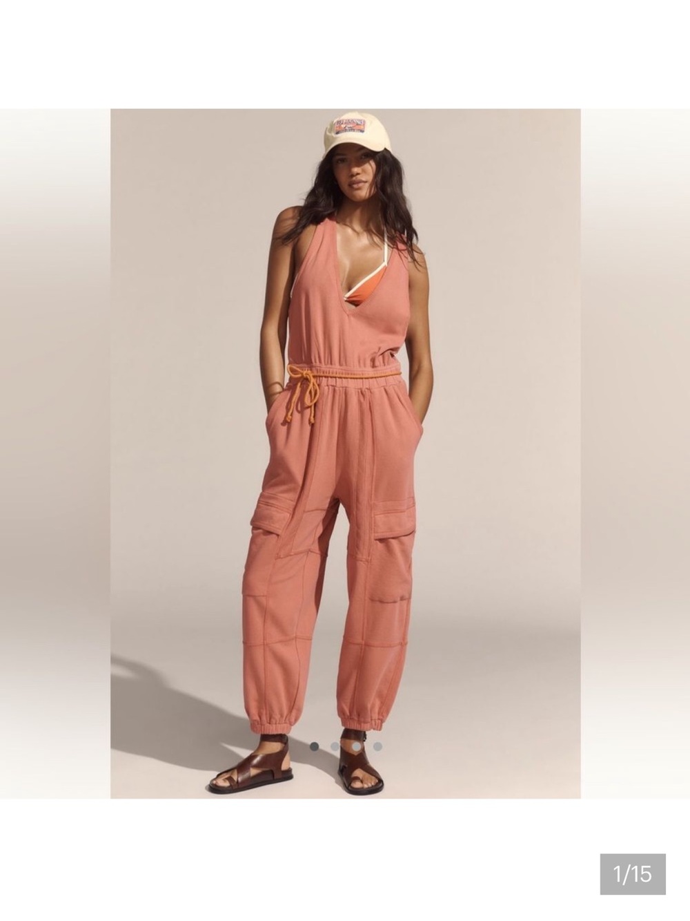 Daily Practice anthropology Sleeveless Romper with Orange Rope Belt